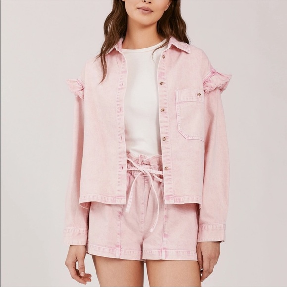 Something Navy Jackets & Blazers - NWT Something Navy Magnolia shirt jacket Ruffle Pink Medium